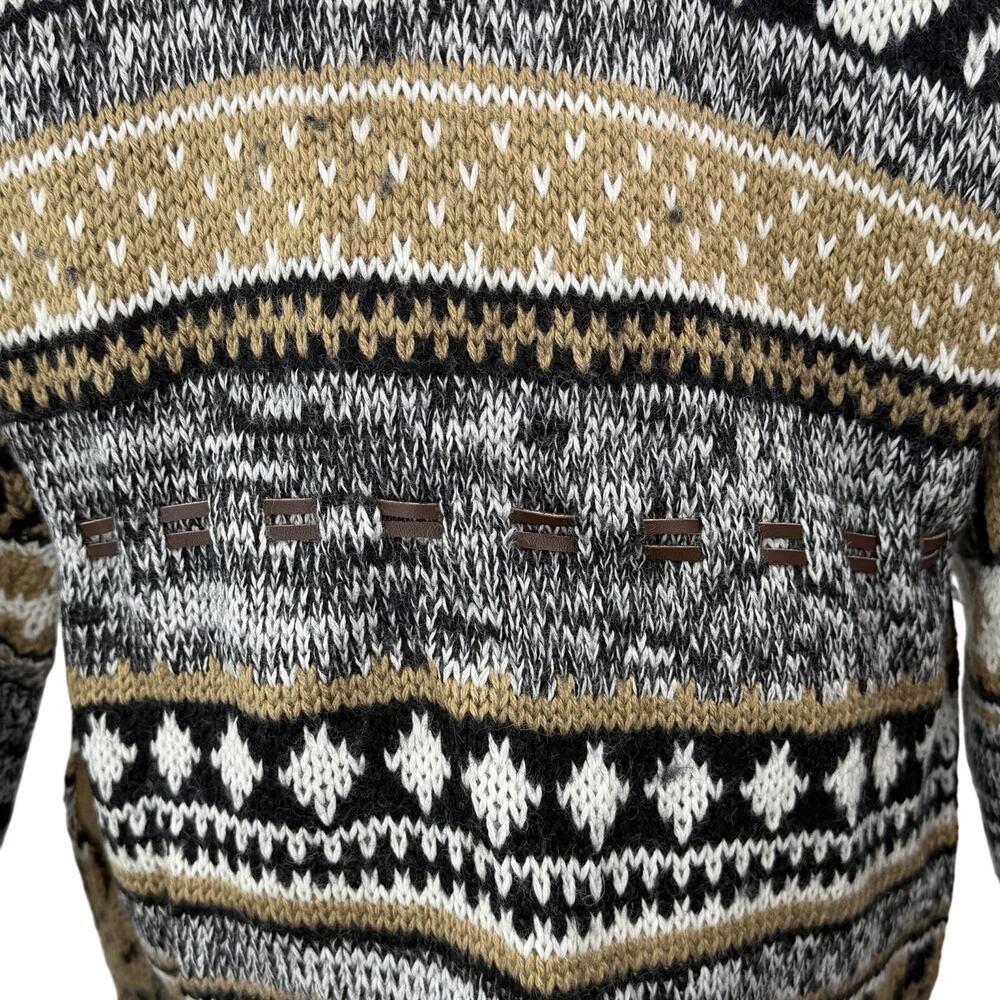 Vintage 80s Together Cardigan Sweater Medium Leopard Print Fringe Chunky Knit - Picture 9 of 13